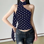 Women's Polka Dot Halter Ribbon Shoulder Backless Wild Vest