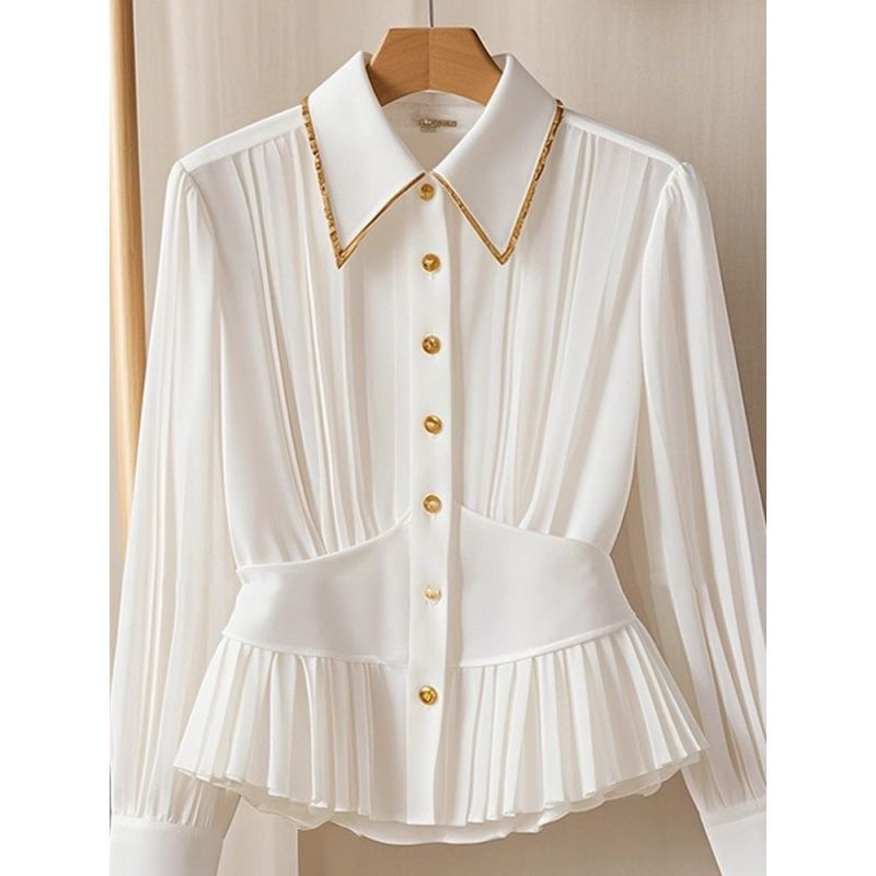 Special Interest Light Luxury High-grade Pleated Collar White Shirt