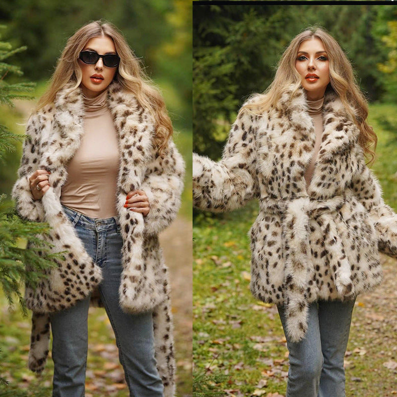 Fashion Temperament Fur Leopard Print Coat