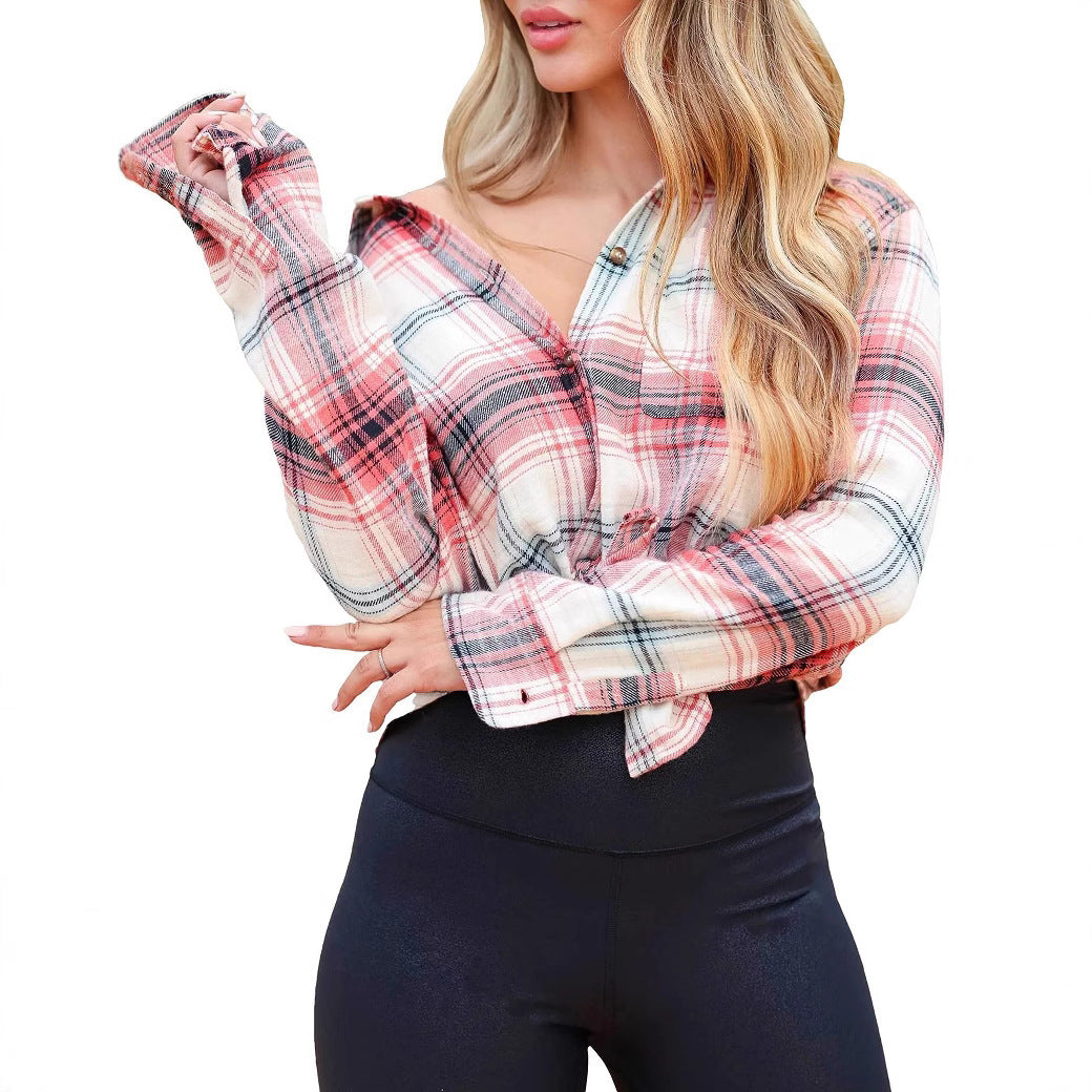 Plaid Long Sleeve Pocket Button Shirt Mid-length